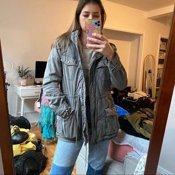 Talula Army Green Utility Sherpa Lined Coat Sz XS Warm Cozy - Picture 1 of 4